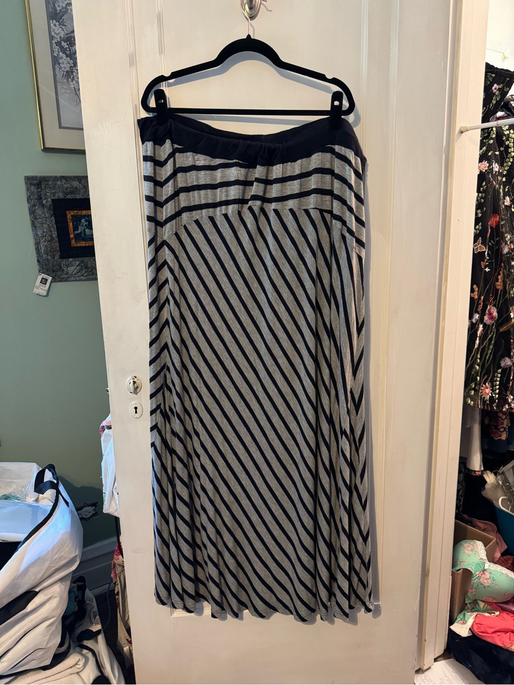 Jessica London Black and Gray Striped Maxi Skirt